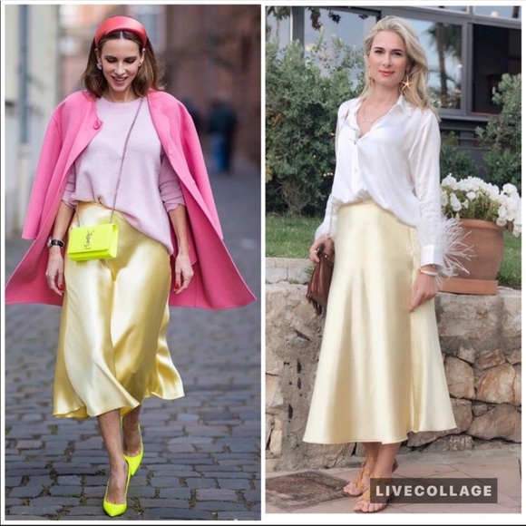 Zara Skirts | Zara Yellow Satin Skirt 